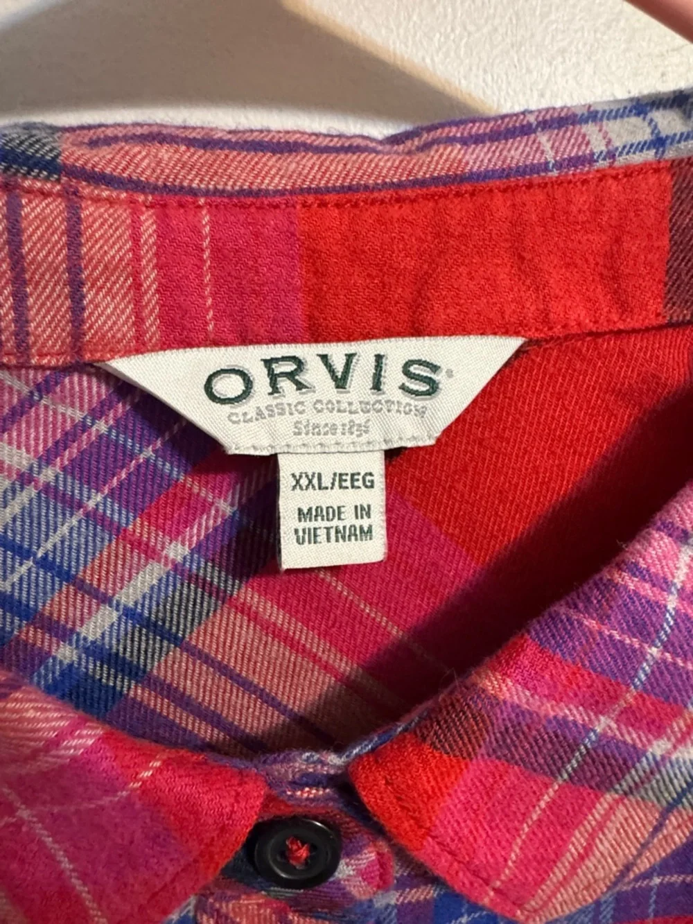 Orvis Red and Blue Plaid Flannel Button-Down Shirt Women's 2XL